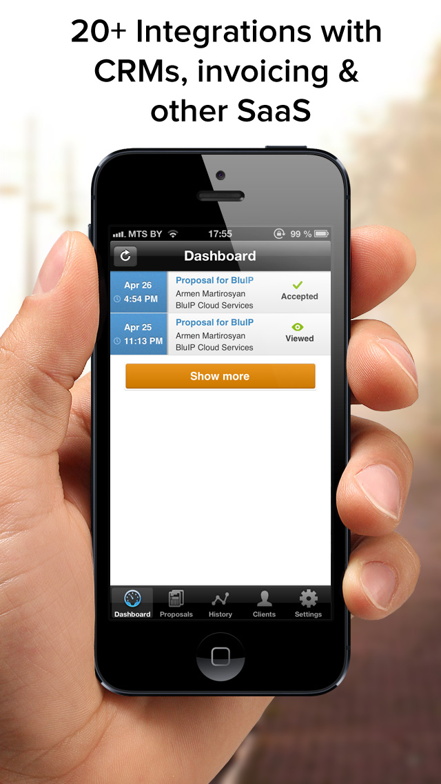 QuoteRoller iphone app dashboard