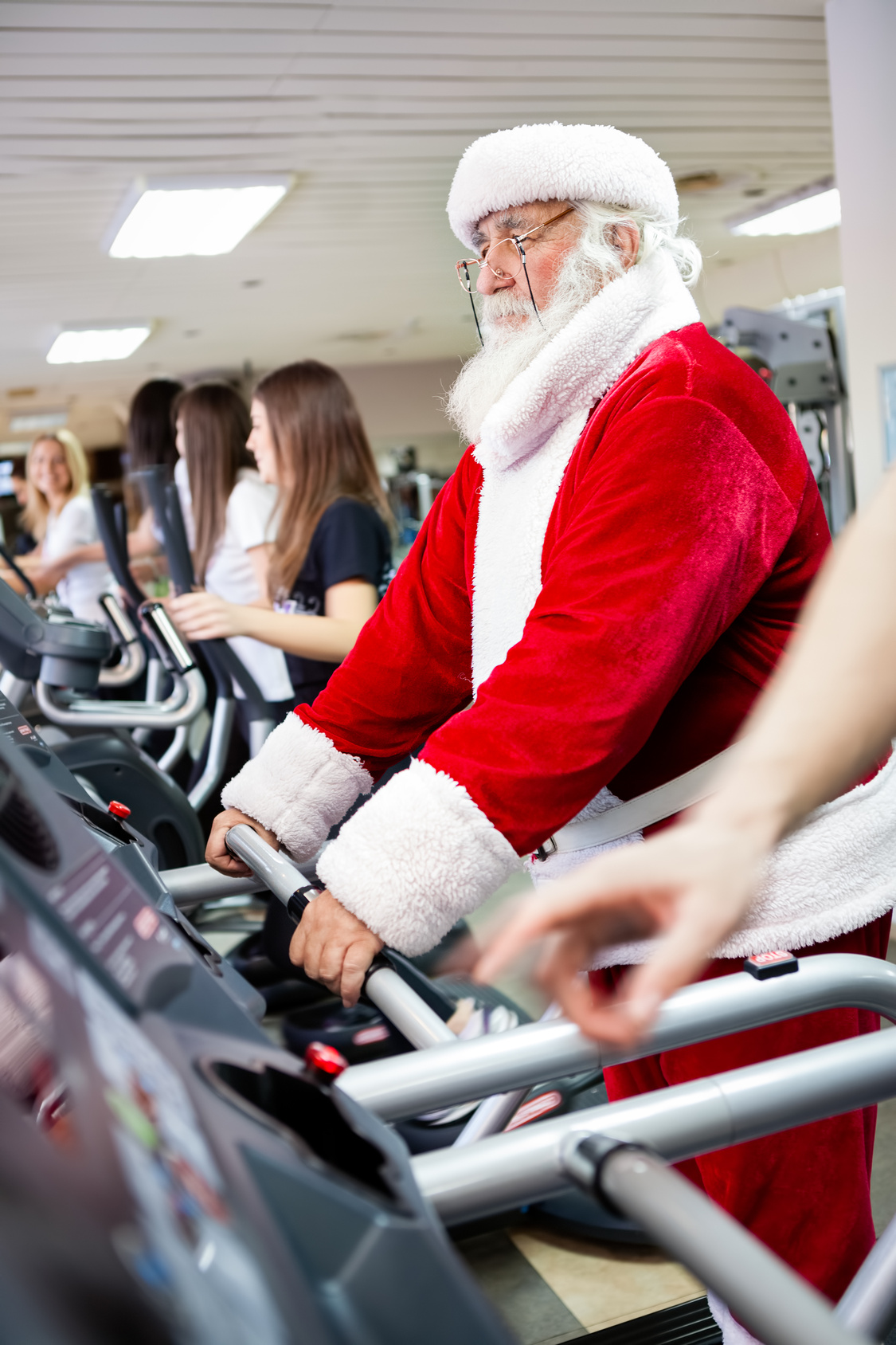 Santa workout  on a treadmill